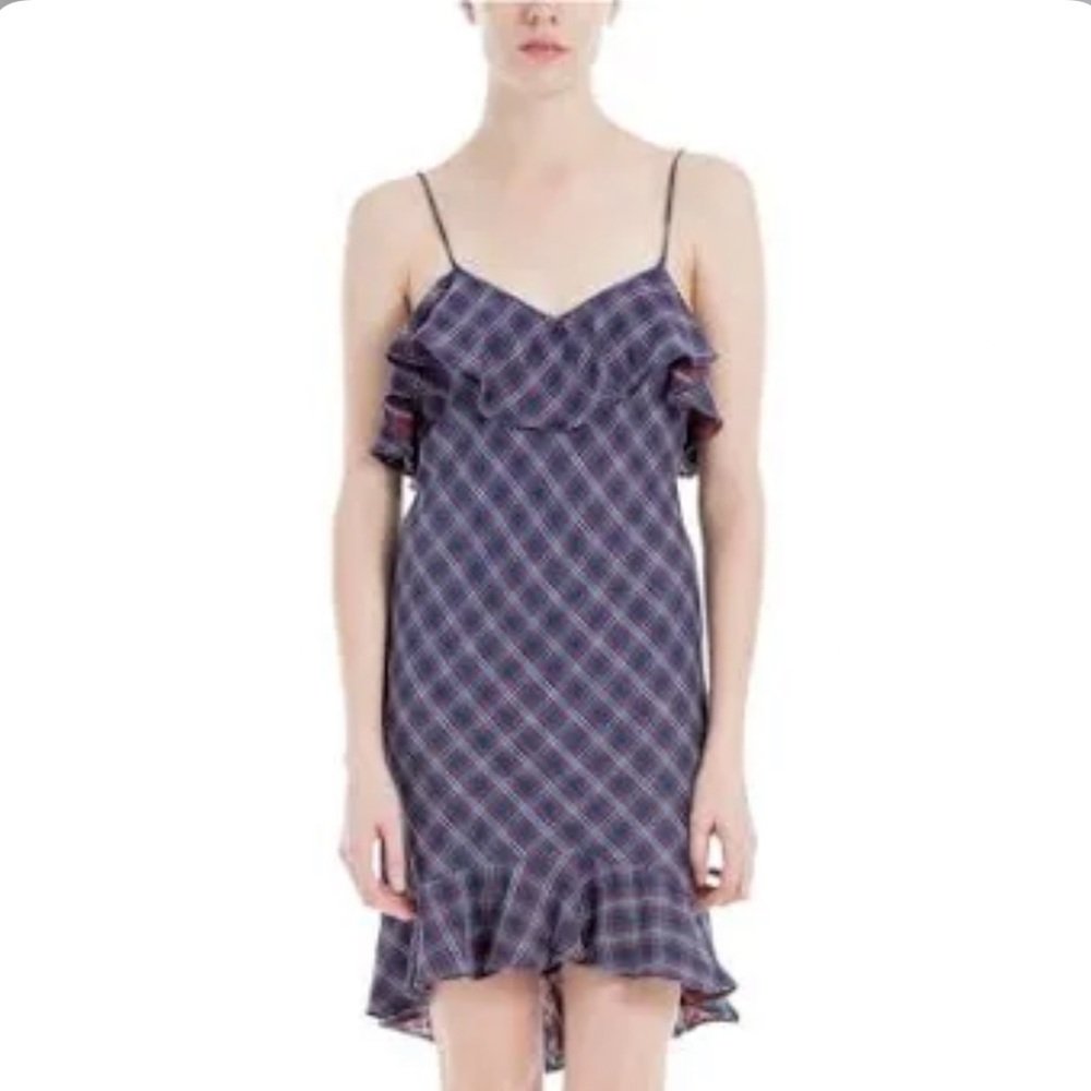 Max Studio London Nicolette Cotton Plaid Ruffle Flounce Dress Size Small